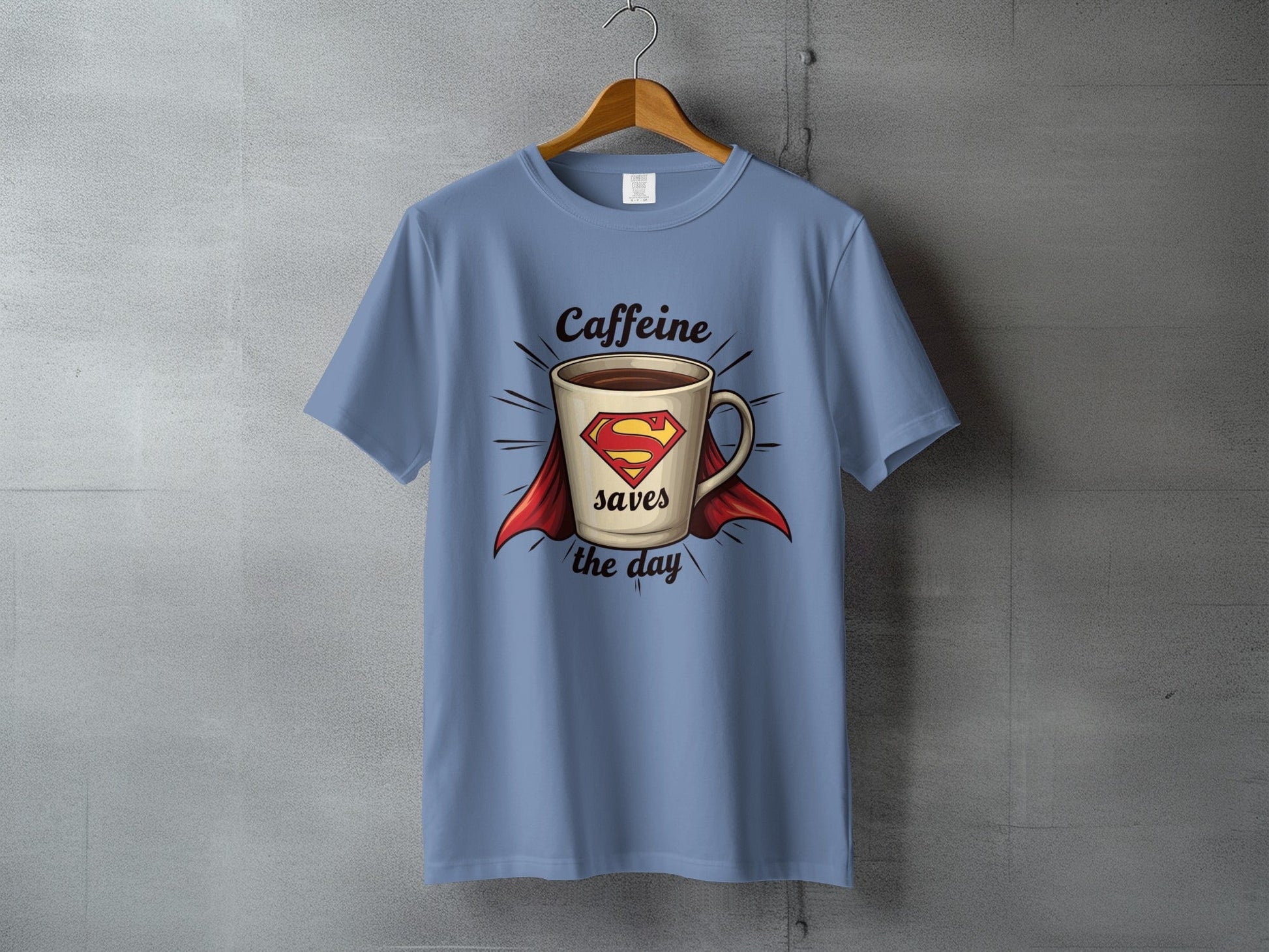 Caffeine Saves The Day Funny Coffee Lover Graphic T-Shirt - IconVexa