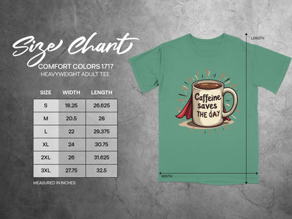Caffeine Saves The Day Funny Coffee Lover Superhero T-Shirt - IconVexa