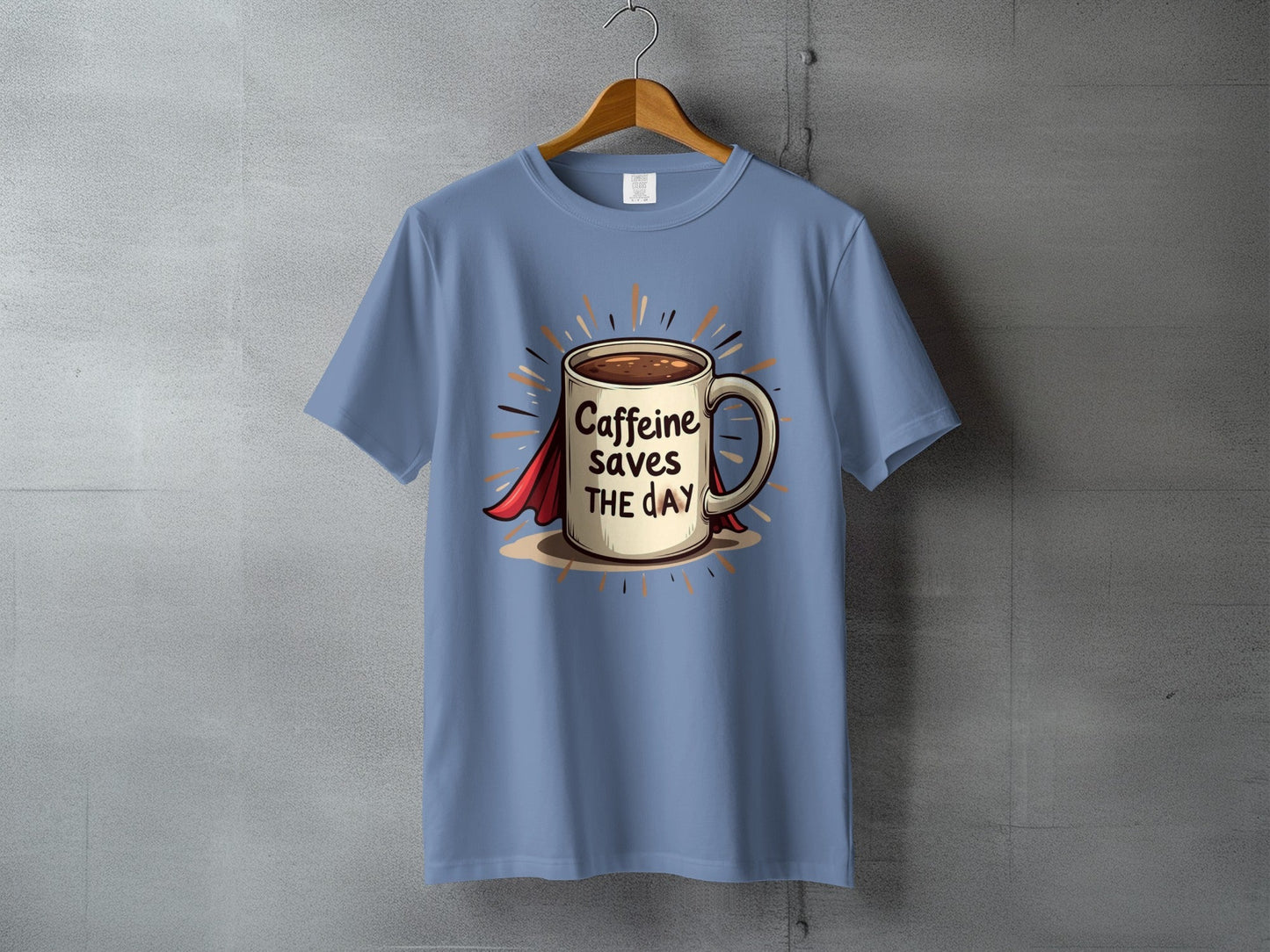 Caffeine Saves The Day Funny Coffee Lover Superhero T-Shirt - IconVexa