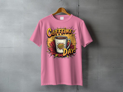 Caffeine Saves The Day! Graphic Novel Style Design T-Shirt - IconVexa