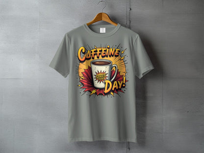 Caffeine Saves The Day! Graphic Novel Style Design T-Shirt - IconVexa