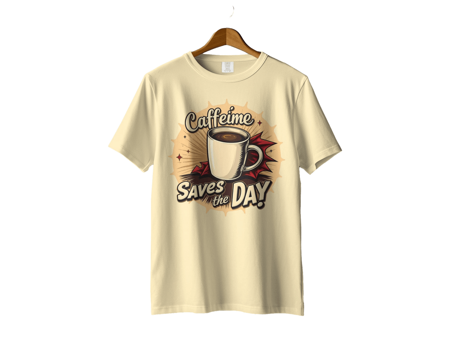 Caffeine Saves the Day Graphic Novel Style Light T-Shirt - IconVexa