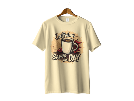 Caffeine Saves the Day Graphic Novel Style Light T-Shirt - IconVexa