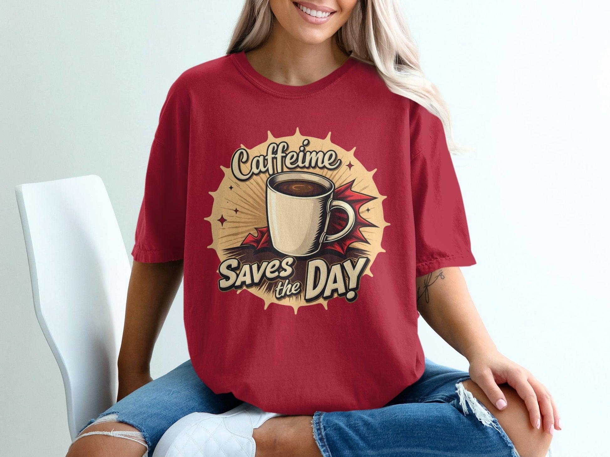 Caffeine Saves the Day Graphic Novel Style Light T-Shirt - IconVexa