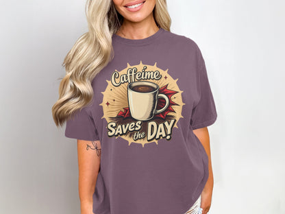 Caffeine Saves the Day Graphic Novel Style Light T-Shirt - IconVexa