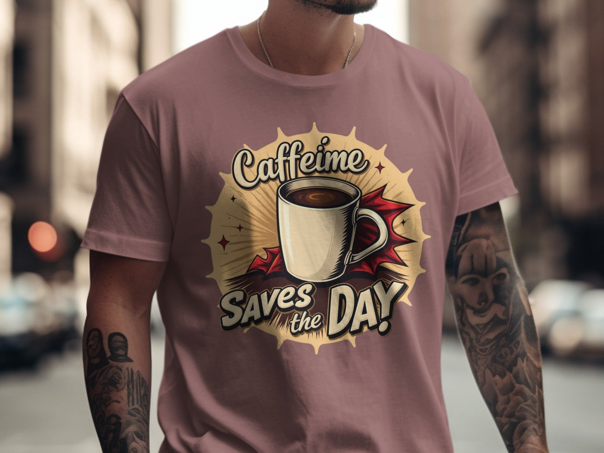 Caffeine Saves the Day Graphic Novel Style Light T-Shirt - IconVexa