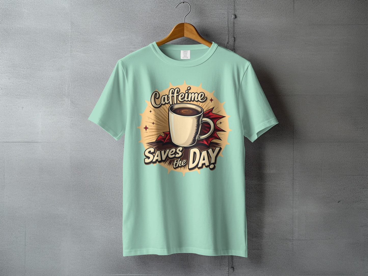 Caffeine Saves the Day Graphic Novel Style Light T-Shirt - IconVexa