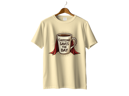 Caffeine Saves The Day Graphic Novelty Tee Top T-Shirt - IconVexa