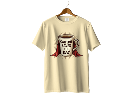 Caffeine Saves The Day Graphic Novelty Tee Top T-Shirt - IconVexa