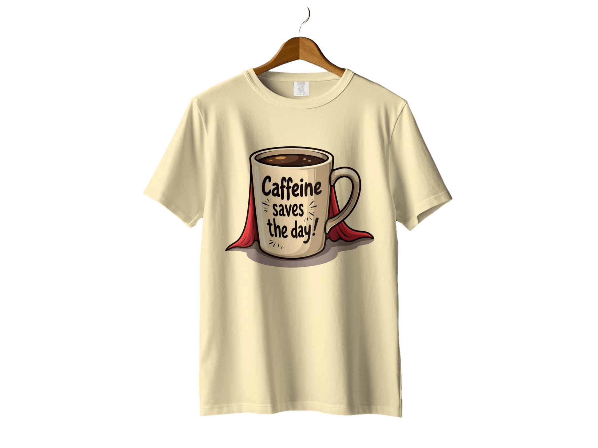 Caffeine Saves The Day Hero Coffee Lover Humor Graphic T-Shirt - IconVexa