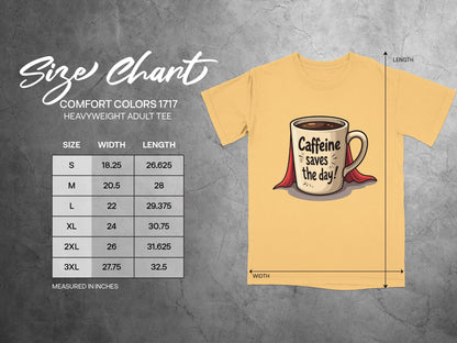 Caffeine Saves The Day Hero Coffee Lover Humor Graphic T-Shirt - IconVexa