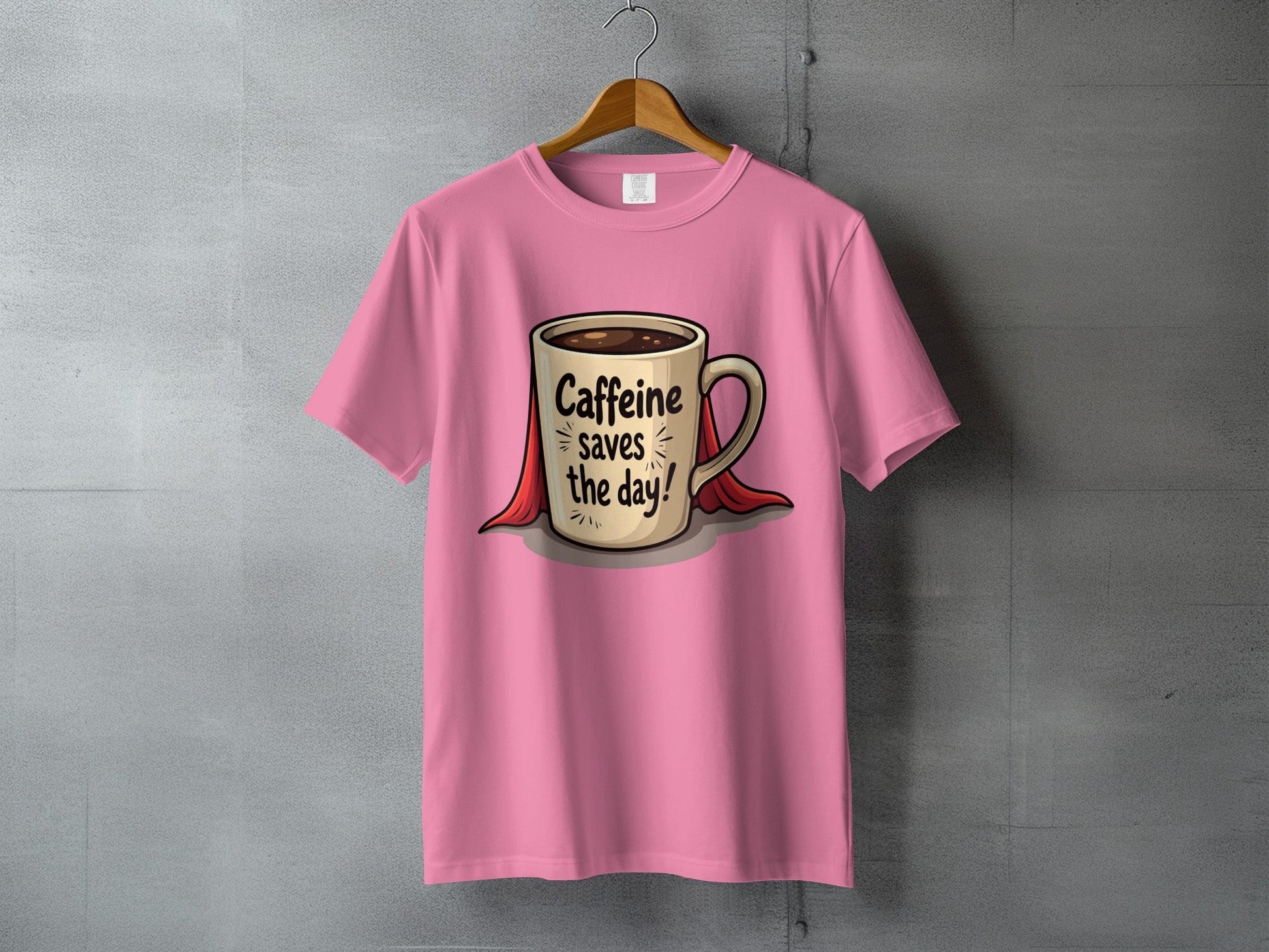 Caffeine Saves The Day Hero Coffee Lover Humor Graphic T-Shirt - IconVexa