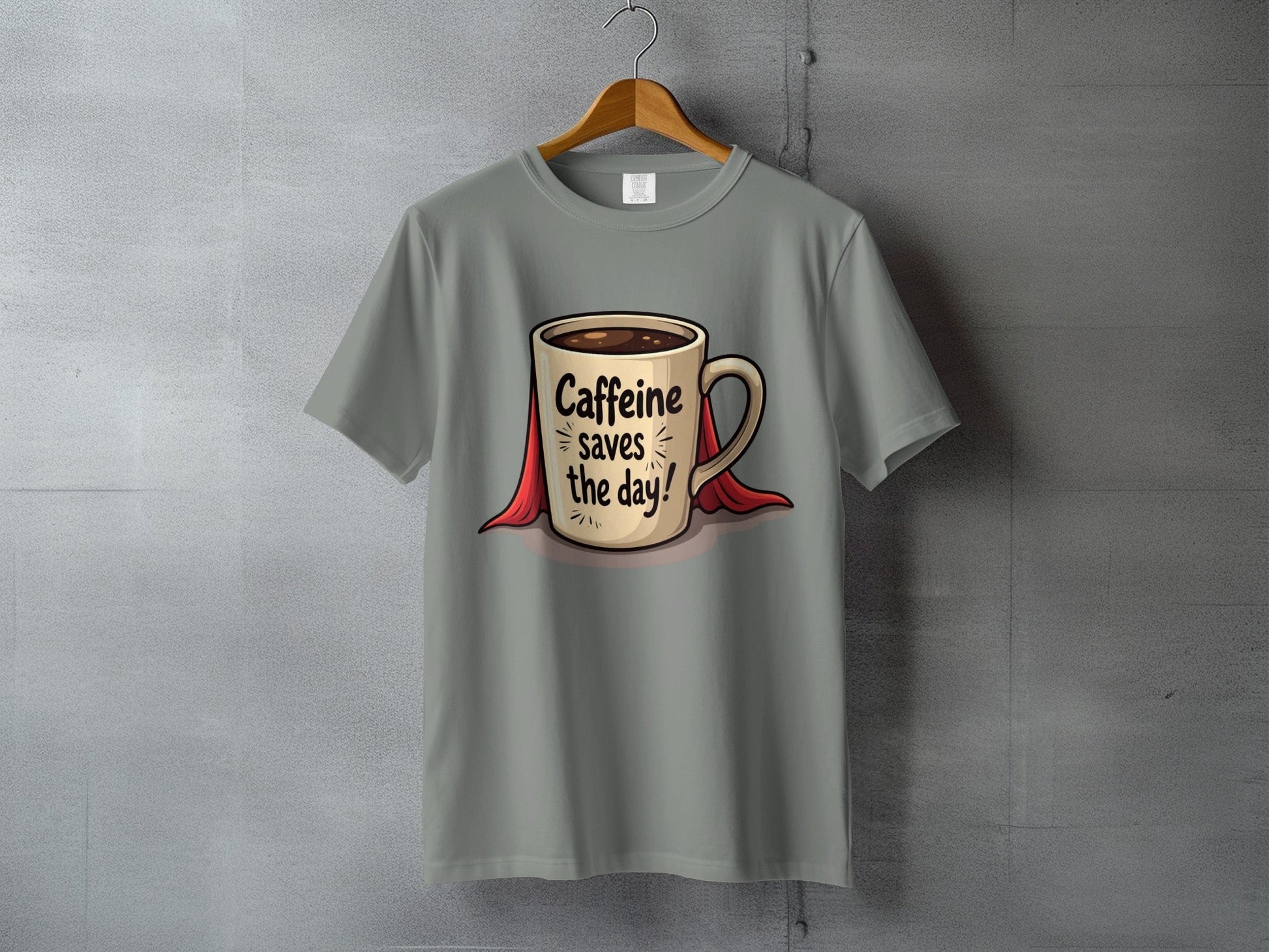 Caffeine Saves The Day Hero Coffee Lover Humor Graphic T-Shirt - IconVexa