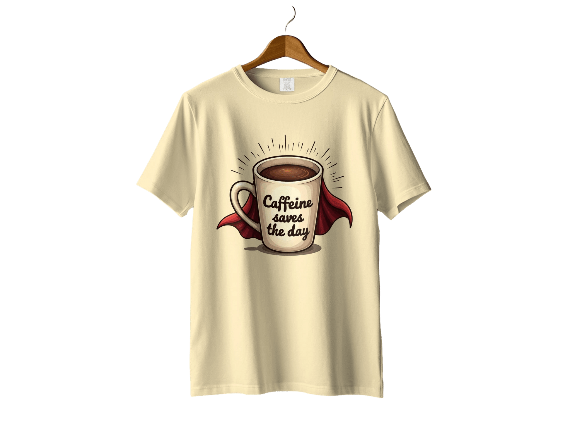 Caffeine Saves the Day Super Coffee Graphic Print T-Shirt - IconVexa
