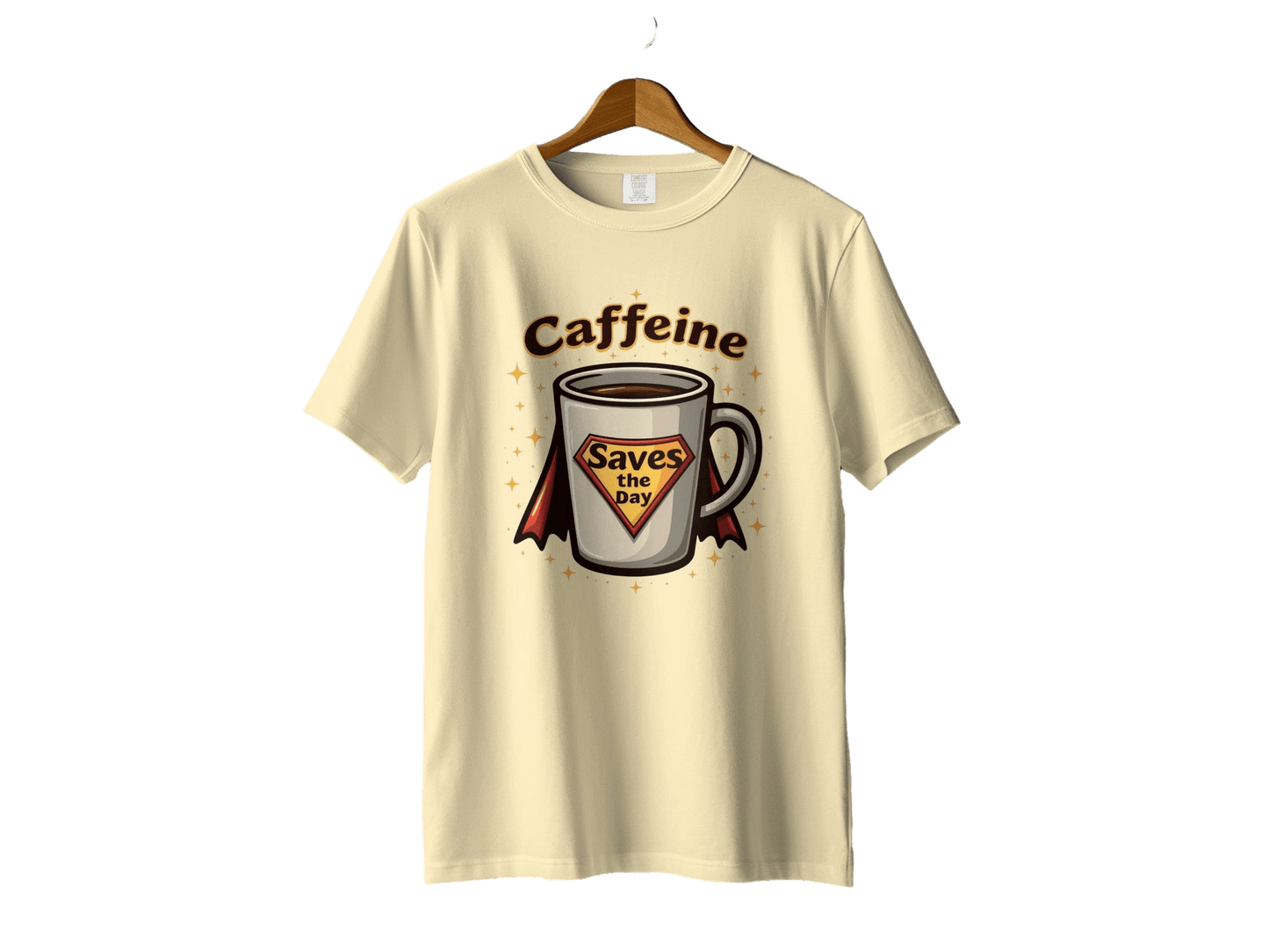 Caffeine Saves the Day Super Hero Coffee Cup T-Shirt - IconVexa
