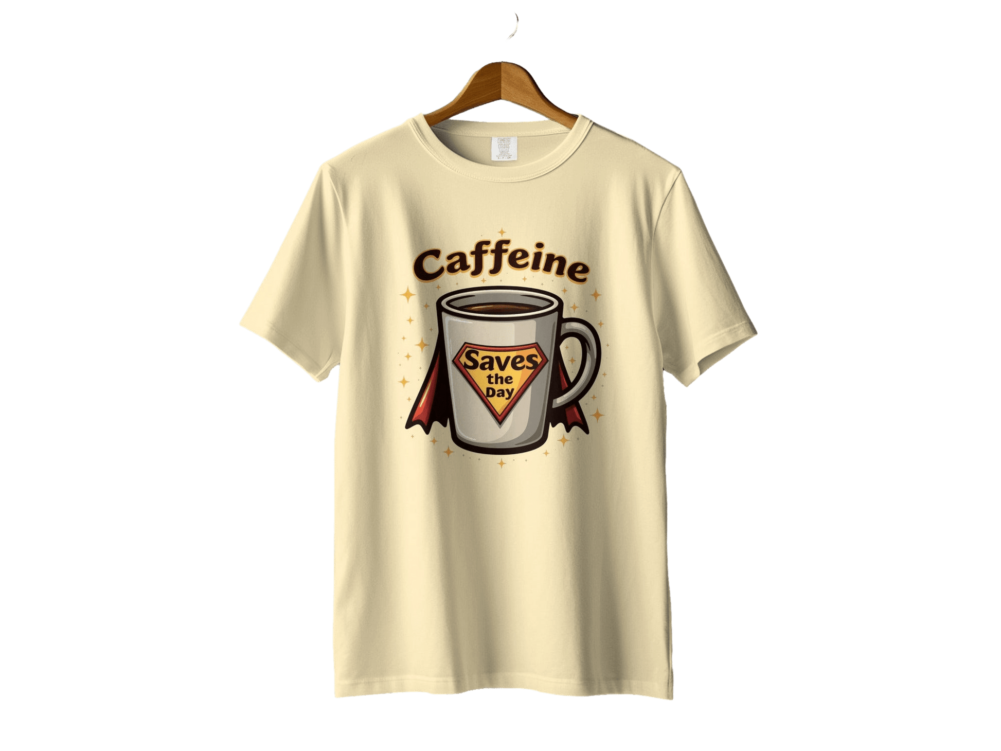 Caffeine Saves the Day Super Hero Coffee Cup T-Shirt - IconVexa