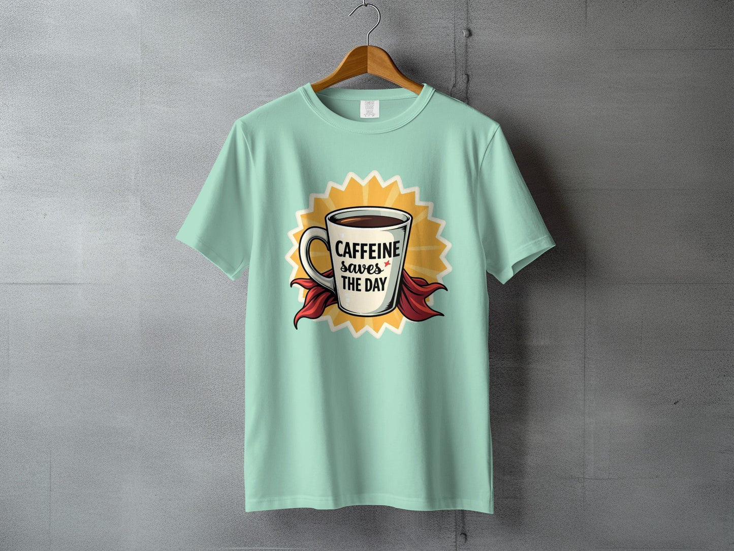 Caffeine Saves The Day T-Shirt, Coffee Lover Tee, Funny Coffee Shirt, Coffee Hero T-Shirt, Gift For Caffeine Addict, Coffee Cup Shirt - IconVexa