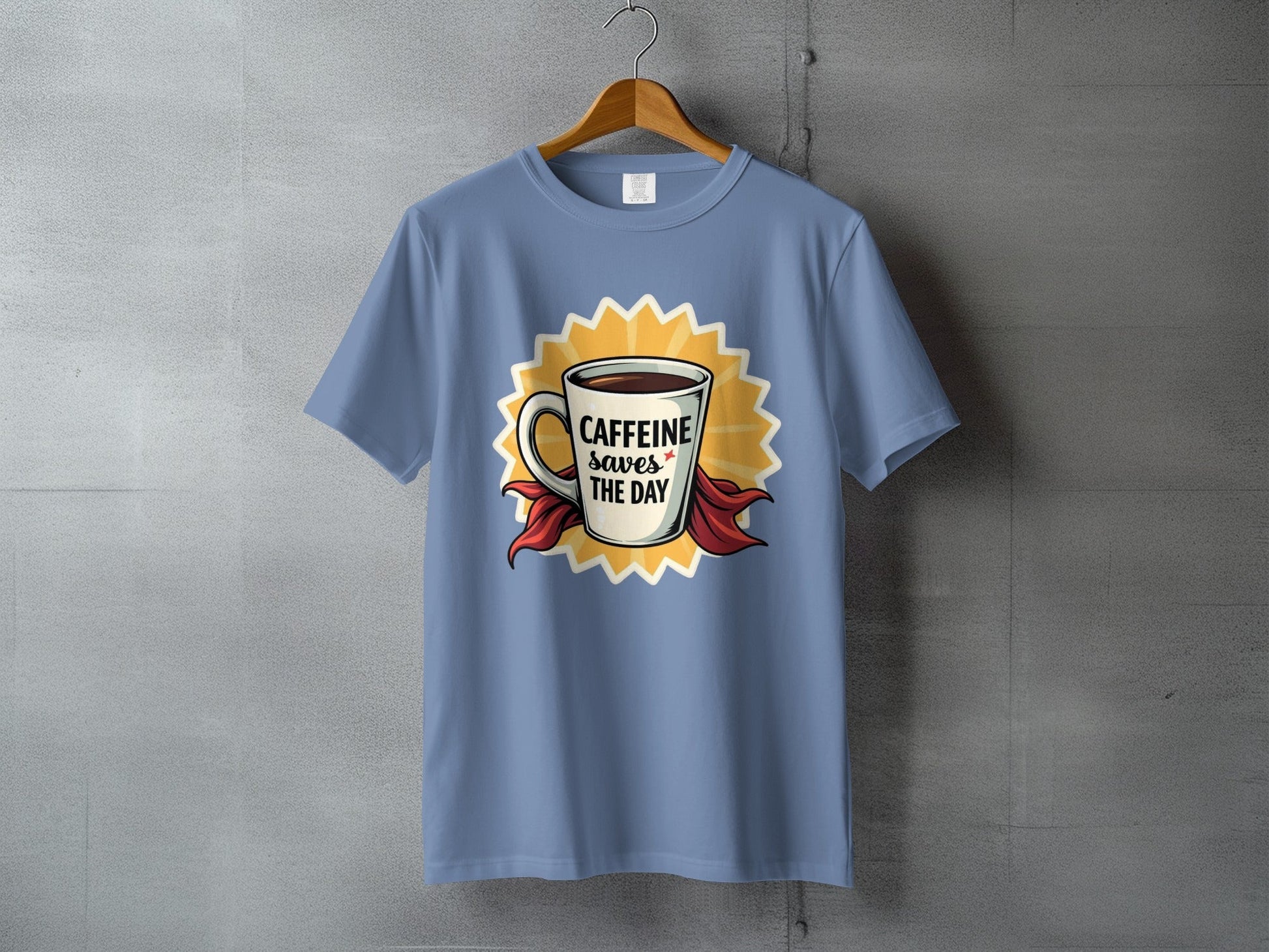 Caffeine Saves The Day T-Shirt, Coffee Lover Tee, Funny Coffee Shirt, Coffee Hero T-Shirt, Gift For Caffeine Addict, Coffee Cup Shirt - IconVexa