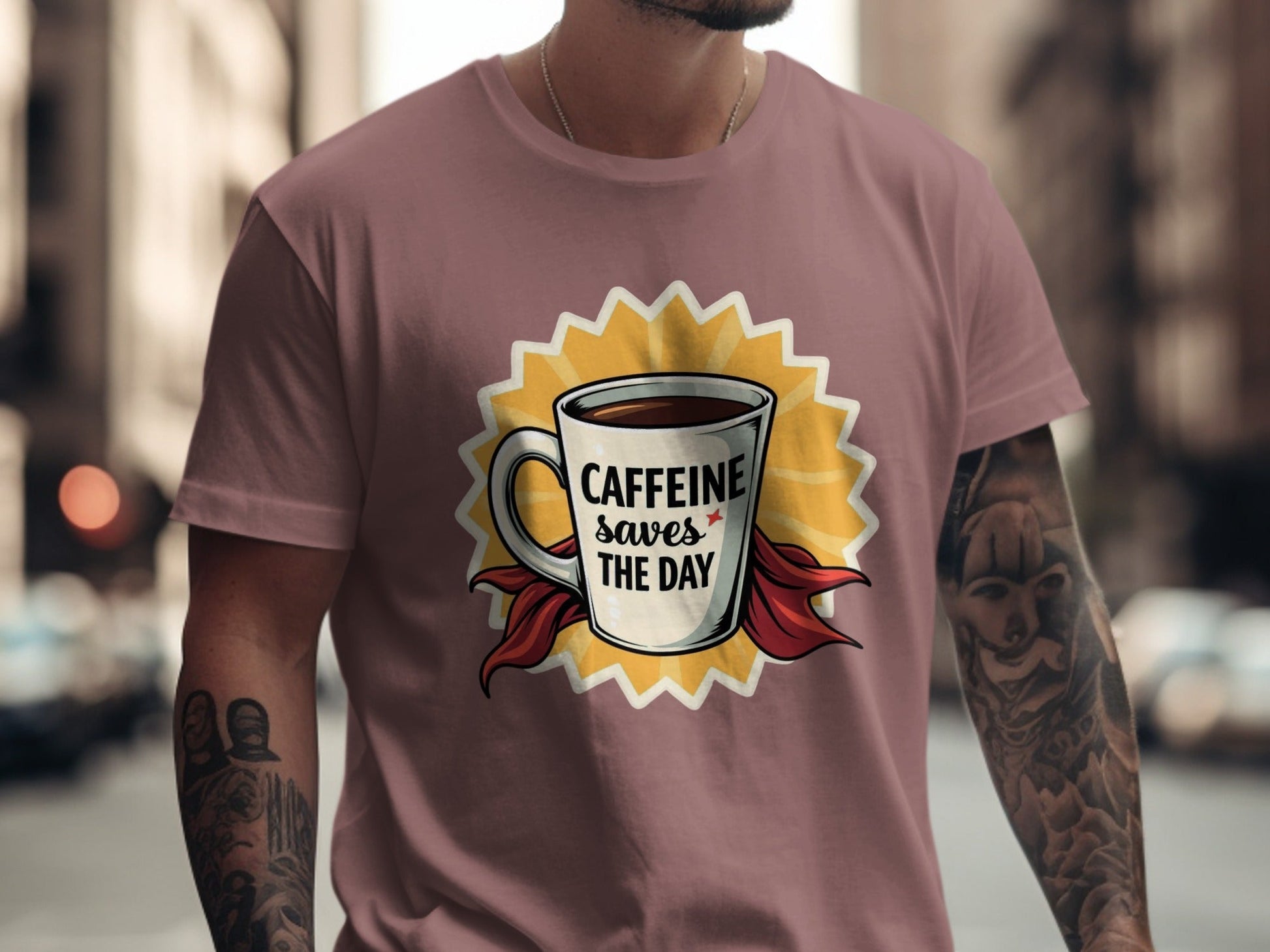 Caffeine Saves The Day T-Shirt, Coffee Lover Tee, Funny Coffee Shirt, Coffee Hero T-Shirt, Gift For Caffeine Addict, Coffee Cup Shirt - IconVexa