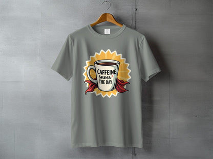 Caffeine Saves The Day T-Shirt, Coffee Lover Tee, Funny Coffee Shirt, Coffee Hero T-Shirt, Gift For Caffeine Addict, Coffee Cup Shirt - IconVexa