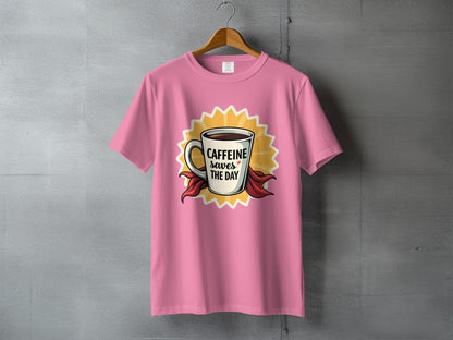 Caffeine Saves The Day T-Shirt, Coffee Lover Tee, Funny Coffee Shirt, Coffee Hero T-Shirt, Gift For Caffeine Addict, Coffee Cup Shirt - IconVexa