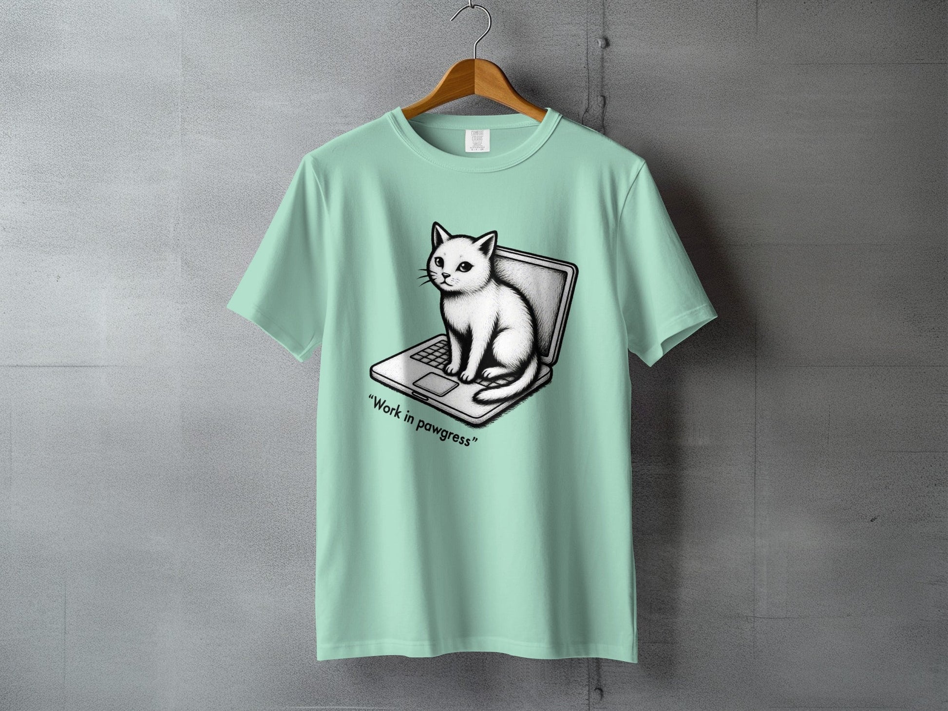 Cat on Laptop Work in Pawgress Graphic Design T-Shirt - IconVexa