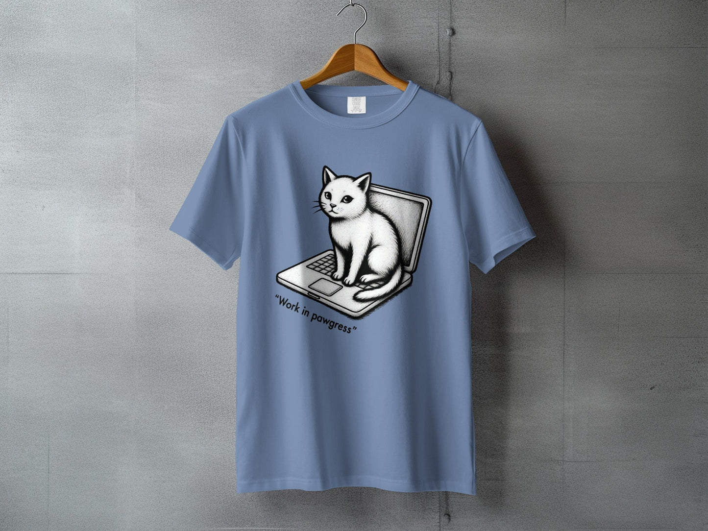Cat on Laptop Work in Pawgress Graphic Design T-Shirt - IconVexa