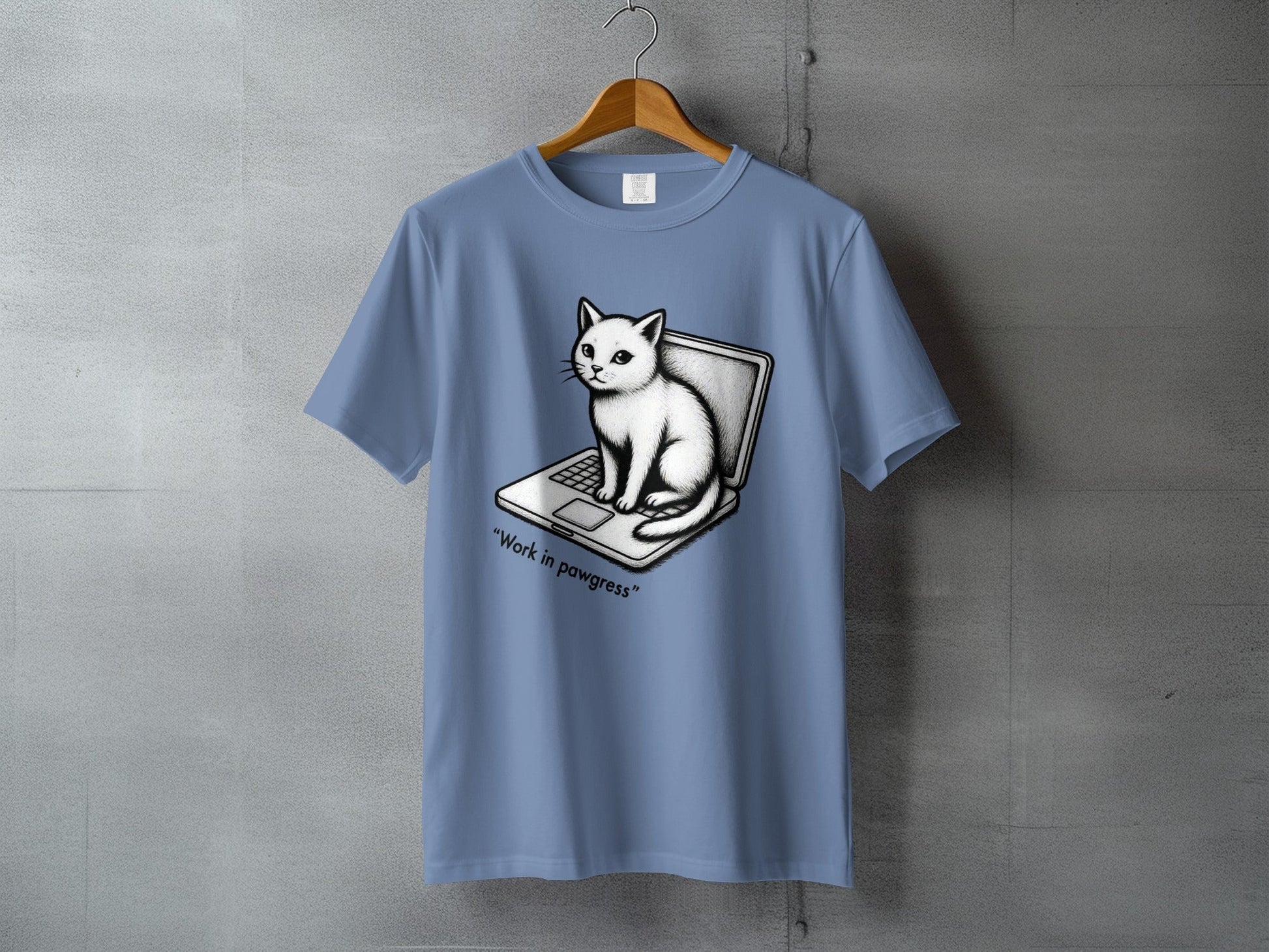 Cat on Laptop Work in Pawgress Graphic Design T-Shirt - IconVexa
