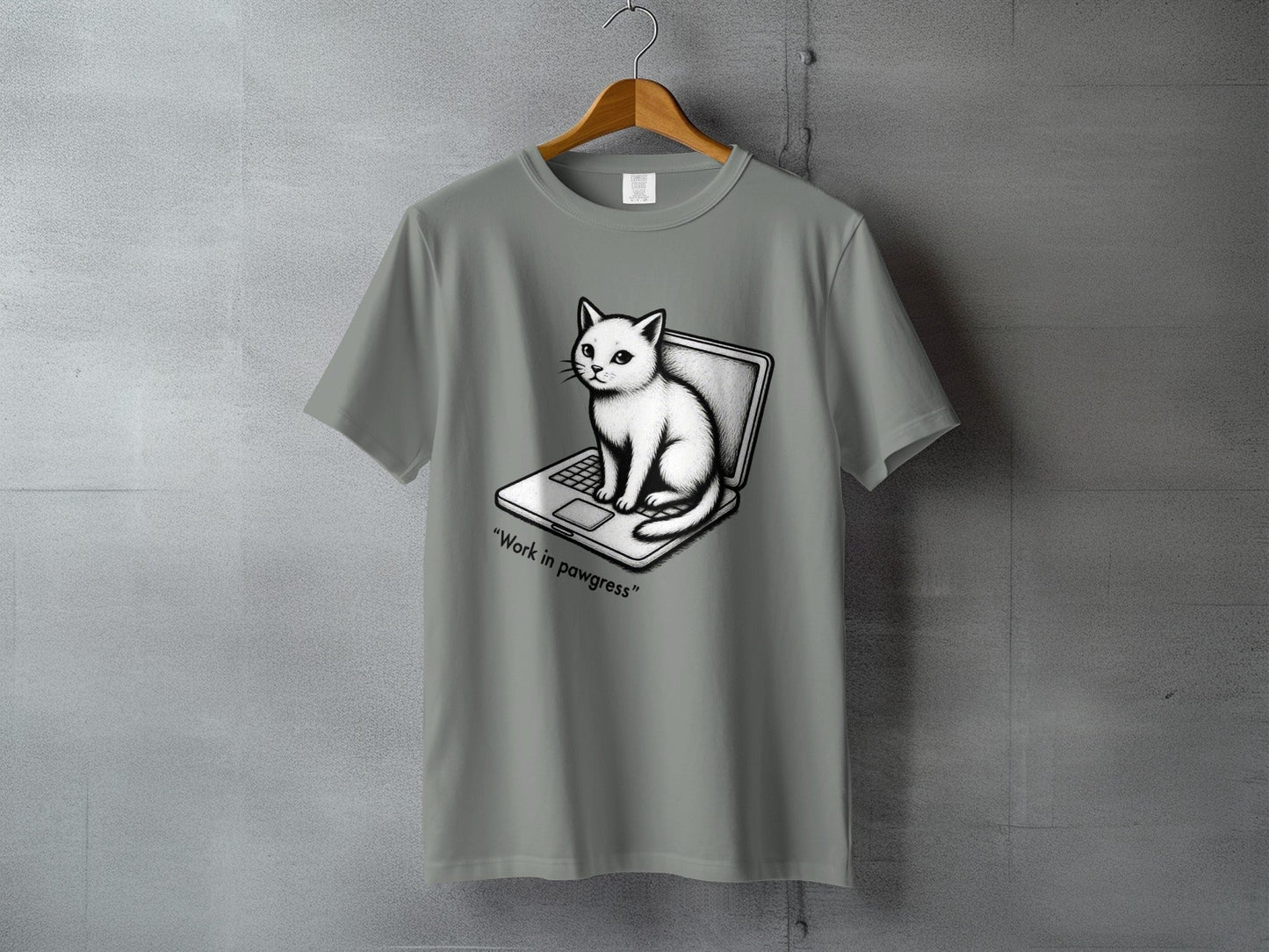 Cat on Laptop Work in Pawgress Graphic Design T-Shirt - IconVexa