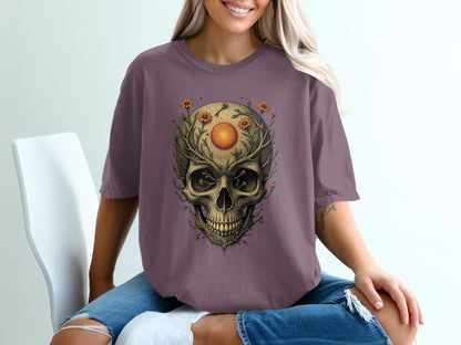 Floral Skull Graphic Tee Shirt Unique Fashionable Garment