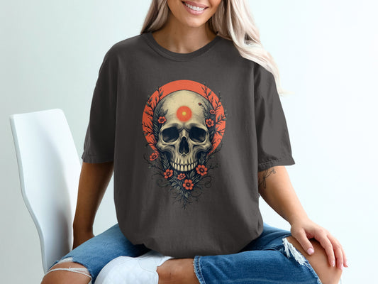 Skull and Flowers Design on Graphic Tee product
