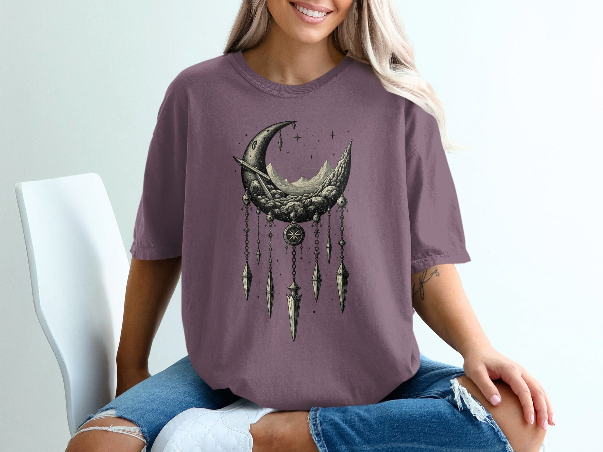 Celestial Dreamcatcher Crescent Moon Graphic Unisex T-Shirt - IconVexa