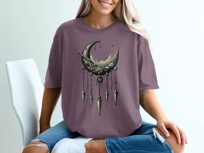 Celestial Dreamcatcher Crescent Moon Graphic Unisex T-Shirt - IconVexa