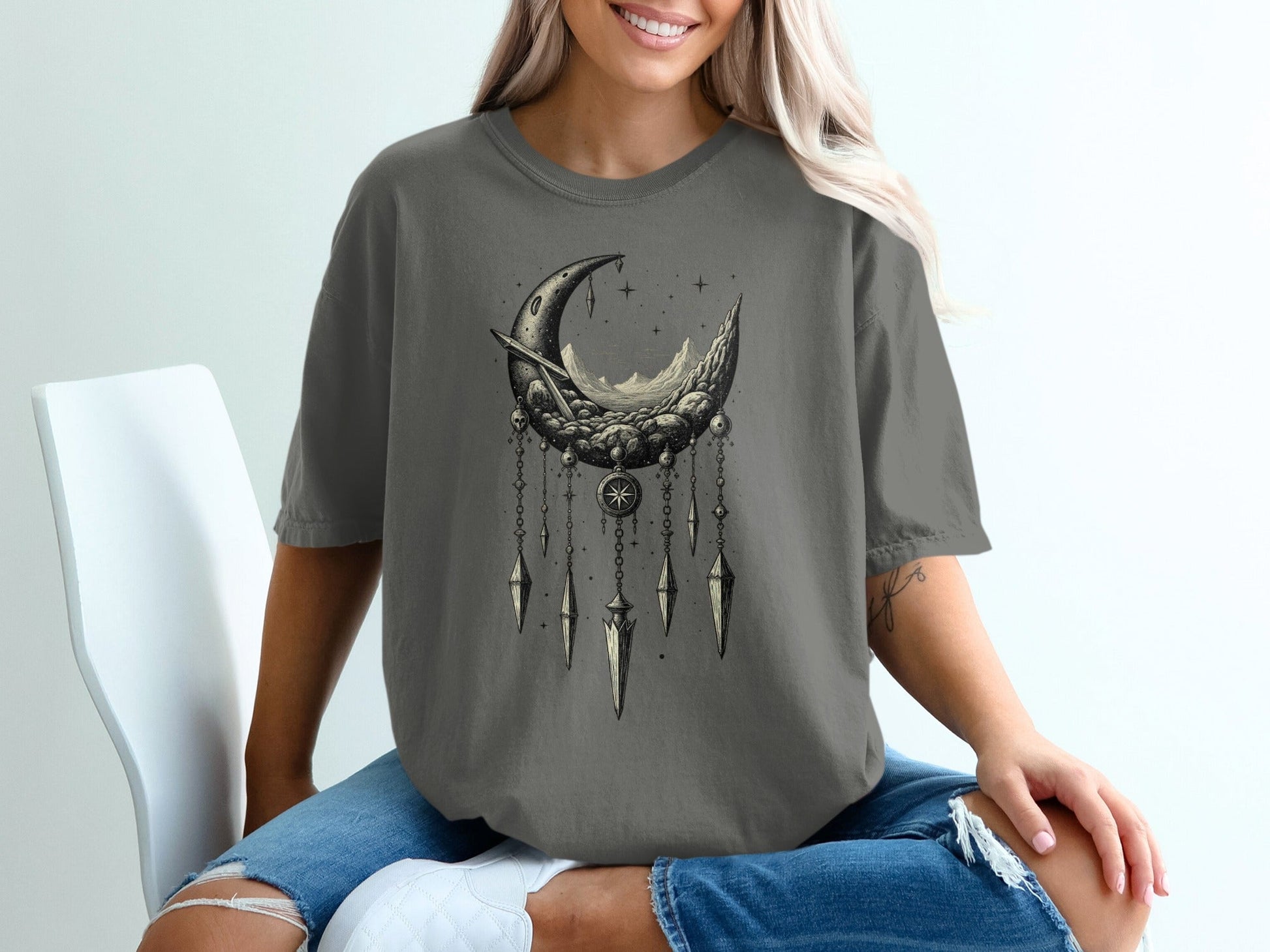 Celestial Dreamcatcher Crescent Moon Graphic Unisex T-Shirt - IconVexa