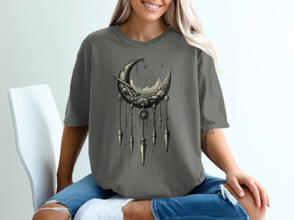 Celestial Dreamcatcher Crescent Moon Graphic Unisex T-Shirt - IconVexa