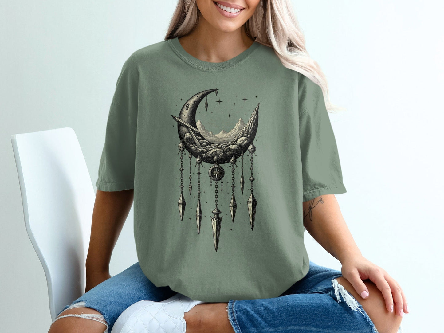 Celestial Dreamcatcher Crescent Moon Graphic Unisex T-Shirt - IconVexa