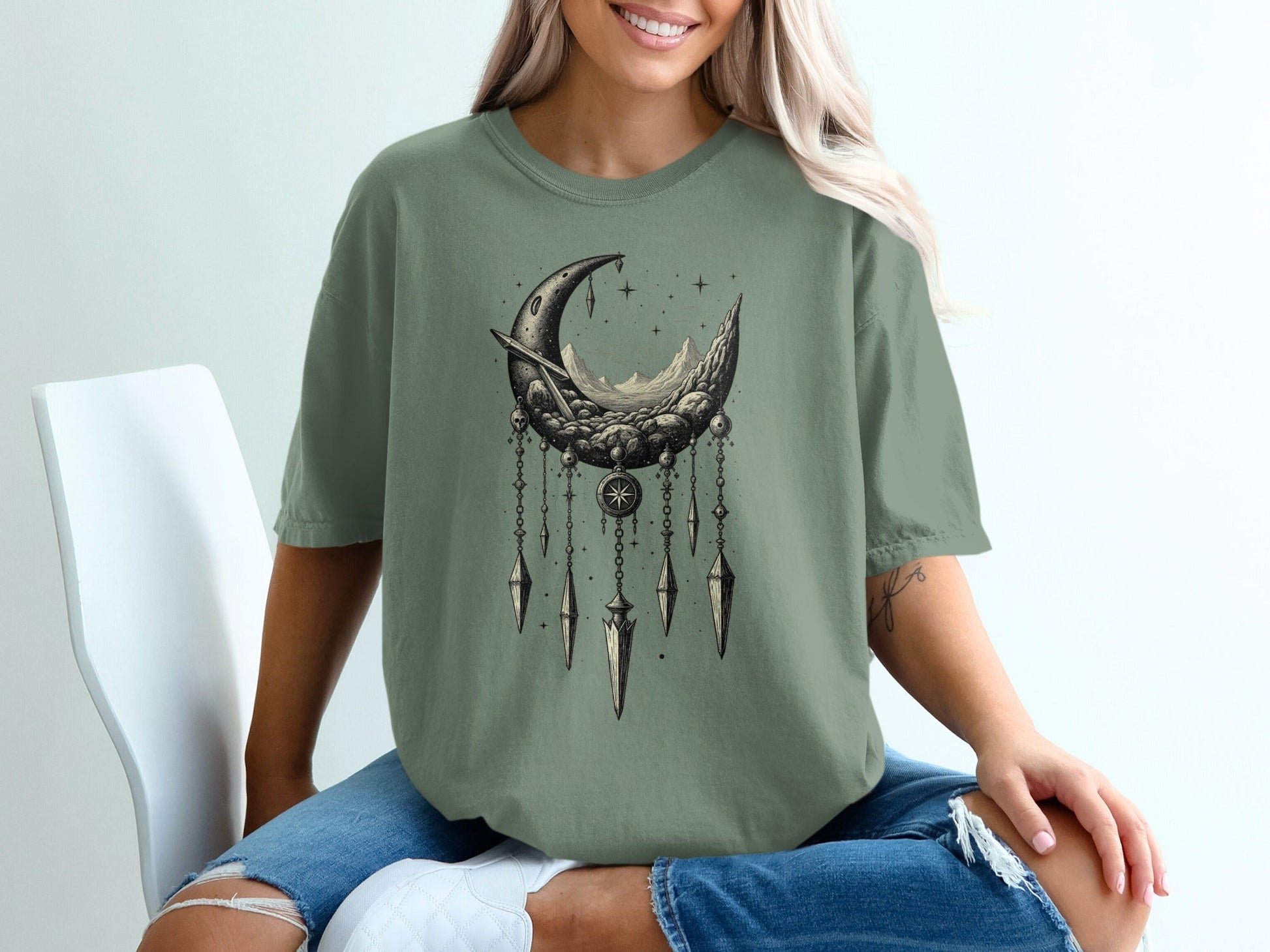 Celestial Dreamcatcher Crescent Moon Graphic Unisex T-Shirt - IconVexa