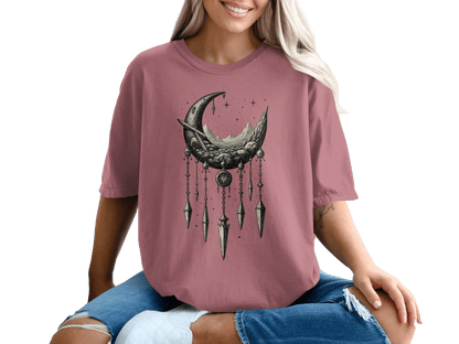 Celestial Dreamcatcher Crescent Moon Graphic Unisex T-Shirt - IconVexa