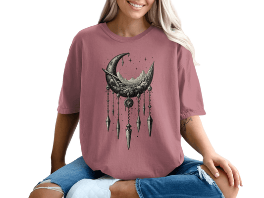 Celestial Dreamcatcher Crescent Moon Graphic Unisex T-Shirt - IconVexa
