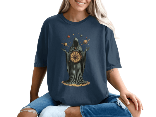 Celestial Guidance Planets Graphic Design Dark Theme T-Shirt - IconVexa