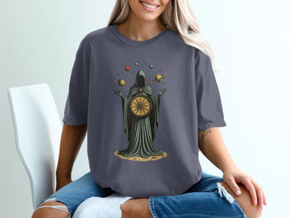 Celestial Guidance Planets Graphic Design Dark Theme T-Shirt - IconVexa