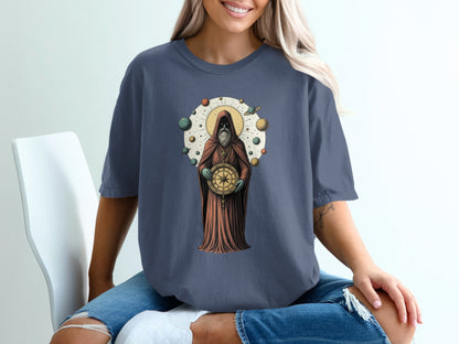 Celestial Guide With Planets Art Illustration T-Shirt - IconVexa
