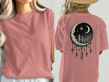 Celestial Moon Dreamcatcher T-Shirt, Mystical T Shirt, Witchy Shirt, Occult Clothing, Starry Night Tee, Gothic T Shirt, Lunar Phase Shirt - IconVexa
