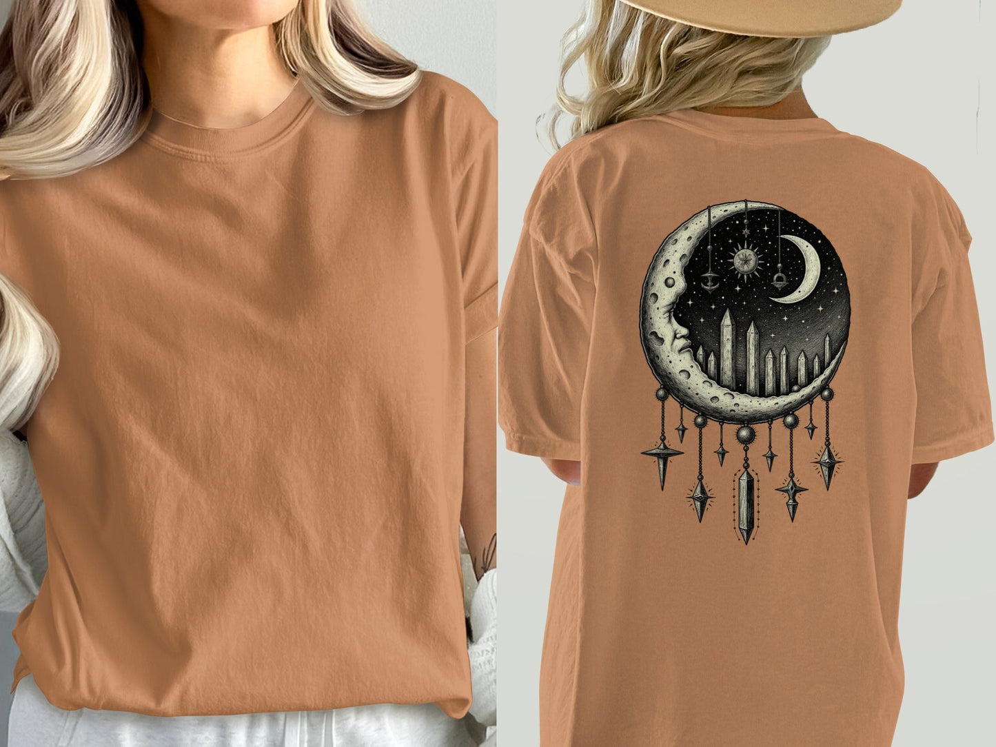 Celestial Moon Dreamcatcher T-Shirt, Mystical T Shirt, Witchy Shirt, Occult Clothing, Starry Night Tee, Gothic T Shirt, Lunar Phase Shirt - IconVexa