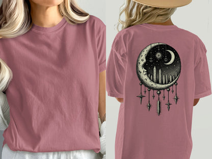 Celestial Moon Dreamcatcher T-Shirt, Mystical T Shirt, Witchy Shirt, Occult Clothing, Starry Night Tee, Gothic T Shirt, Lunar Phase Shirt - IconVexa