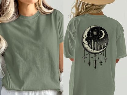Celestial Moon Dreamcatcher T-Shirt, Mystical T Shirt, Witchy Shirt, Occult Clothing, Starry Night Tee, Gothic T Shirt, Lunar Phase Shirt - IconVexa