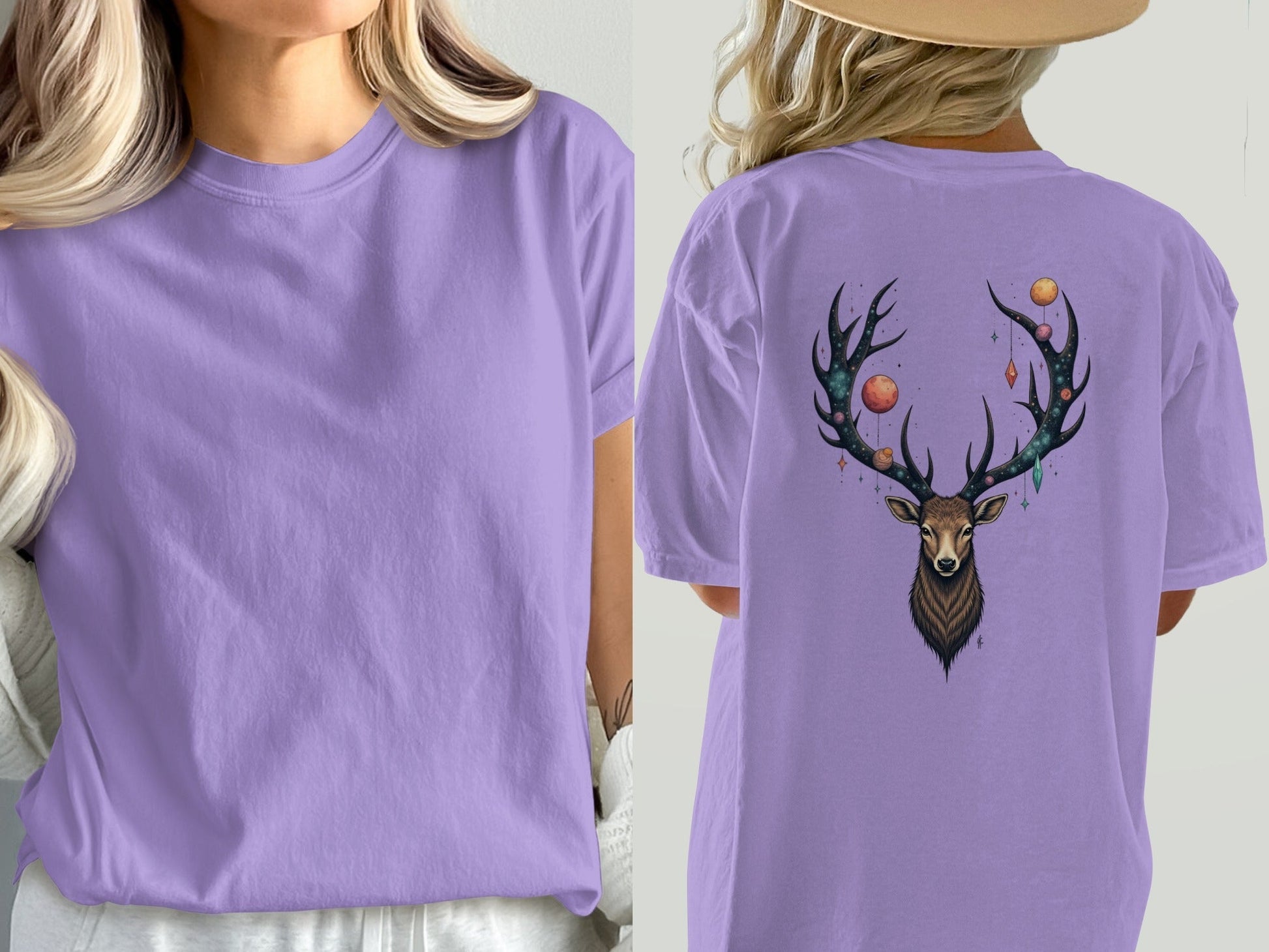 Celestial Stag Adorned With Planets and Stars Graphic T-Shirt - IconVexa
