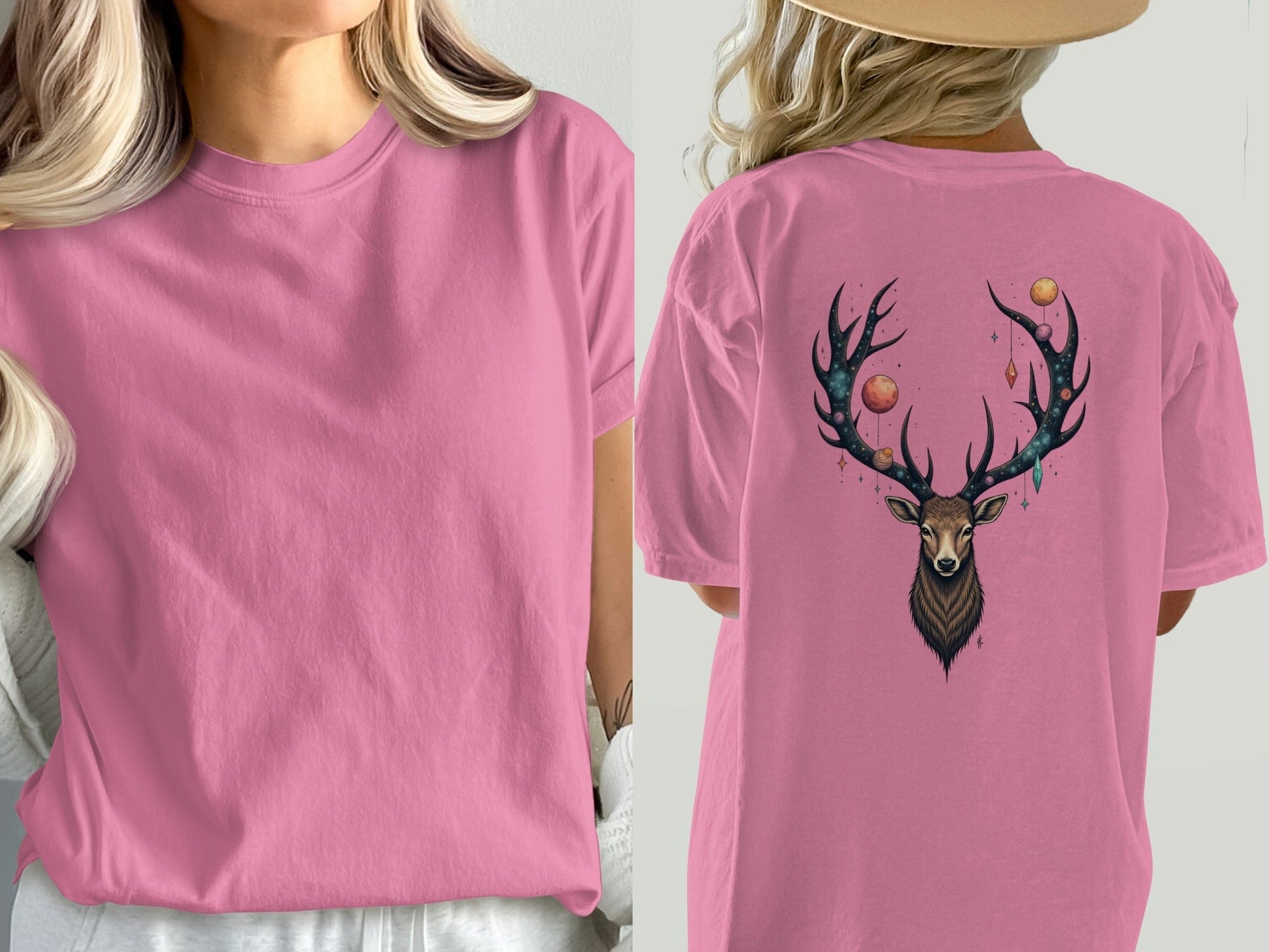 Celestial Stag Adorned With Planets and Stars Graphic T-Shirt - IconVexa