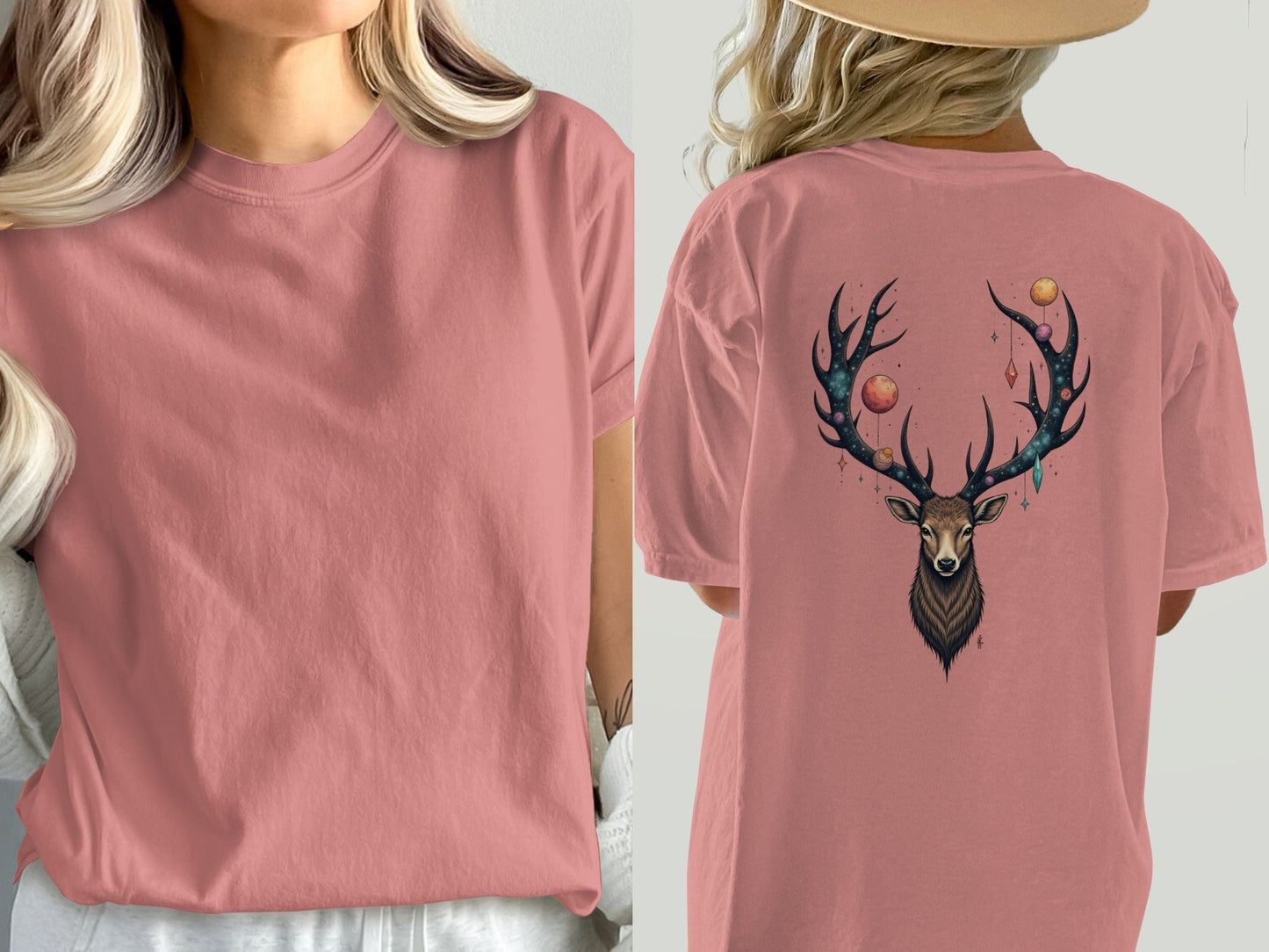Celestial Stag Adorned With Planets and Stars Graphic T-Shirt - IconVexa