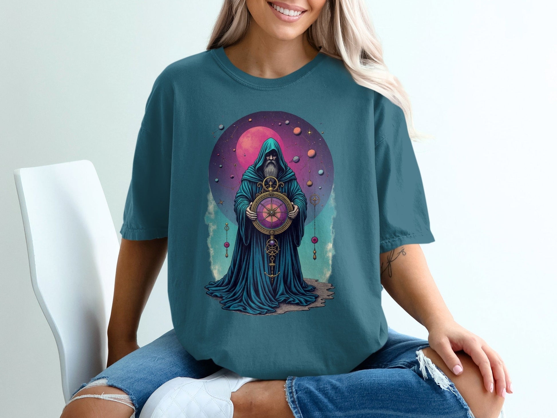 Celestial Wizard Graphic Design Unique Universe T-Shirt - IconVexa